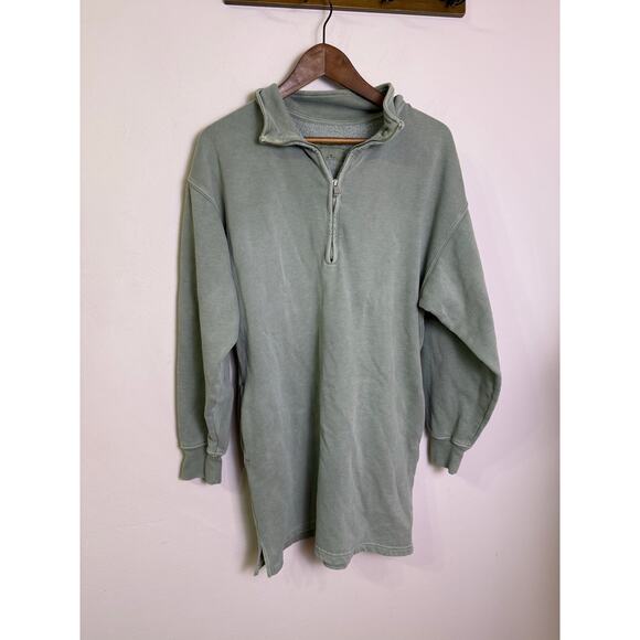 Abercrombie & Fitch Long Sleeve Zip Up Fleece Mini Dress Size M Sage Green Cozy - Picture 2 of 4